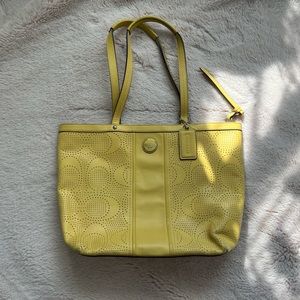 Coach Tan Perforated Patent Leather Tote Bag